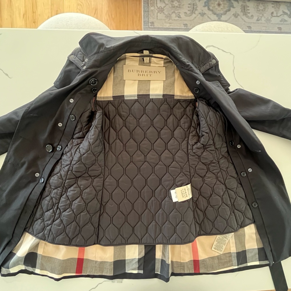 Burberry Trench Rain Coat Black Belted Jacket with Removable Liner & Hood Size 4 - Picture 4 of 16